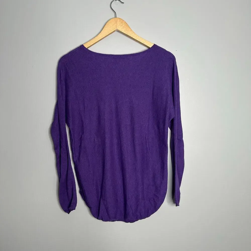 Polo‎ Ralph Lauren V-Neck Sweater Women Small Purple EUC Cotton Blend Pony Logo